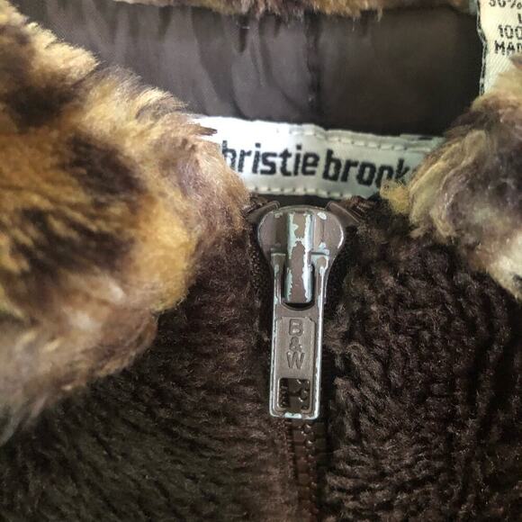 Vintage Christie Brooks Brown Faux Fur Cheetah Collar Jacket Y2K - Girl's L (14) - Picture 3 of 9
